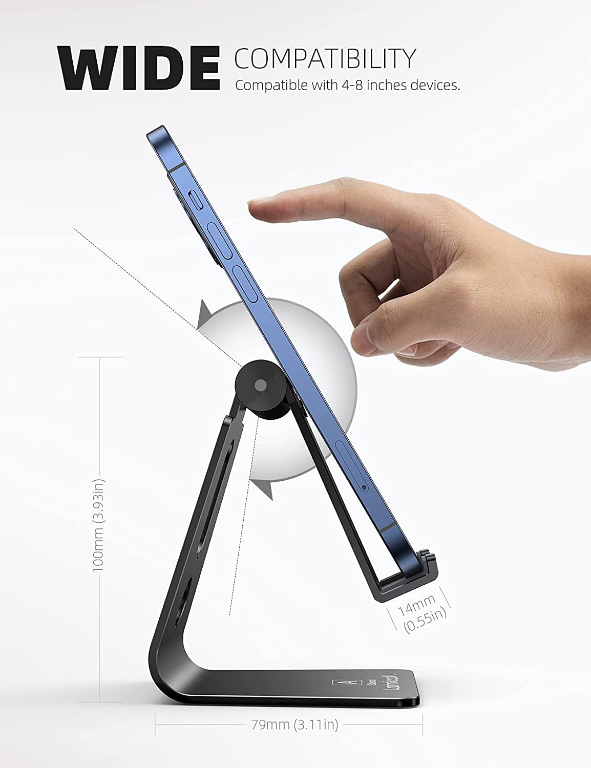 Adjustable Cell Phone Stand, Desk Phone Holder, Cradle, Dock, Compatible with Iphone 17 16 15 14 Air plus Pro Pro Max 13 12 X XS, 4-8" Phones, Office Accessories Gifts, All Smartphone, Black