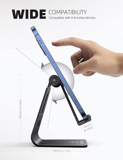 Adjustable Cell Phone Stand, Desk Phone Holder, Cradle, Dock, Compatible with Iphone 17 16 15 14 Air plus Pro Pro Max 13 12 X XS, 4-8" Phones, Office Accessories Gifts, All Smartphone, Black