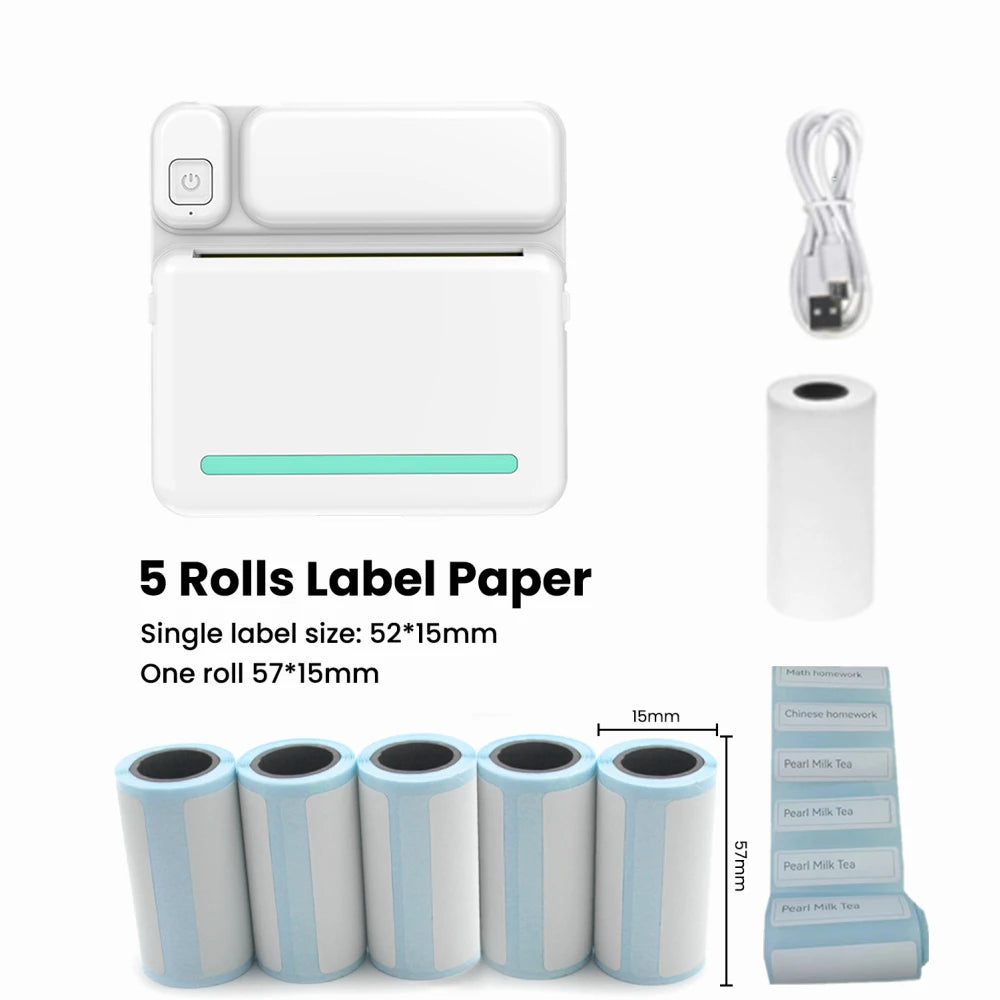 Portable Mini Printer Thermal Label Printer Sticker Inkless HD Pocket Printers for Phone Bluetooth Miniprint Printing Photo